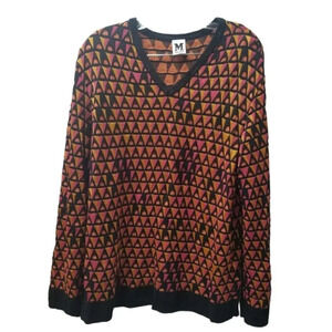 M  Missoni Orange Pink Black Geometric Retro Crewneck Wool L